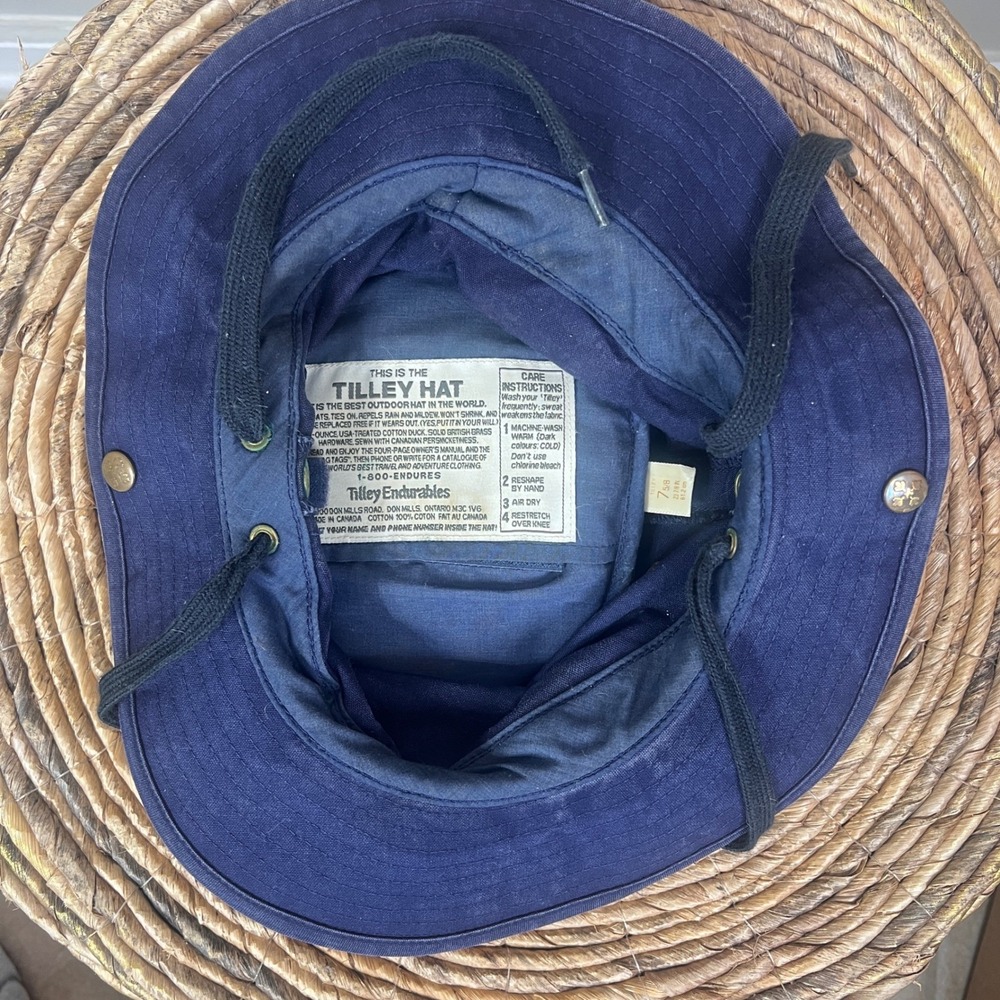 Tilley Endurables Cotton Duck Hat Mens 7 5/8 Wide Brim Snap Up Navy Blue - Picture 11 of 14